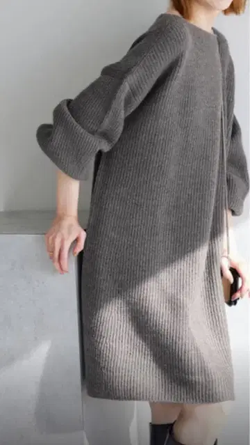 SLOBE IENA 파인 울 니트 미니 원피스 차콜 그레이