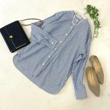 23구 칸크리니 스탠드 카라 밴드 카라 셔츠 스트라이프 블루