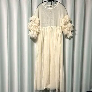 프릴 소매 튤 원피스