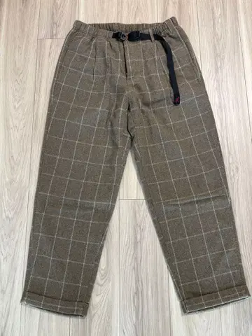 그라미치 울 블렌드 턱 테이퍼드 팬츠 글렌체크 카멜