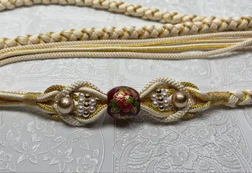 b-017 순수 실크 허리띠 후리소데 성인식 펄 장식 전사옥 동백