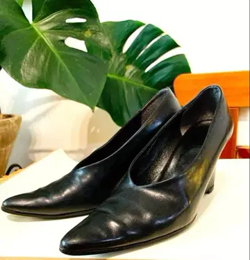 천연 가죽 웨지솔 펌프스