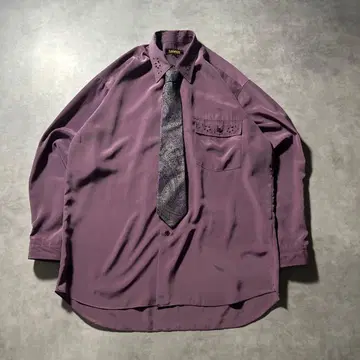 RAMUZE 퍼플 모드 넥타이 올 패턴 셔츠 세트 레트로 아트