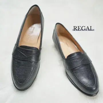 극미품 REGAL 코인 로퍼 주름 가죽 25.5EE 블랙