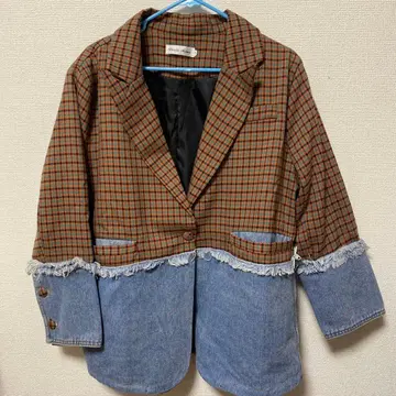 체크 무늬 데님 자켓 가을/겨울 데님 자켓