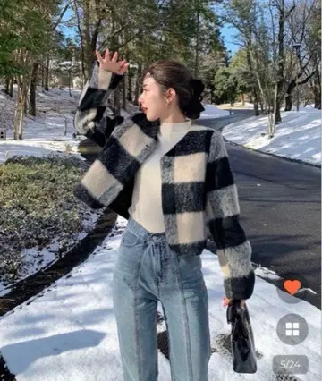 CANIE 체크 크롭 자켓 NUGU