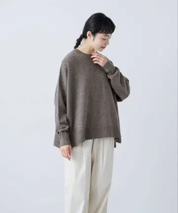 카구레 램스울 와이드 크루넥 니트 풀오버 그레이지