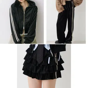 jouetie 벨로아 셋업 후디 후드티 티어드 미니 스커트