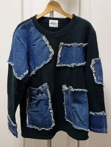 seeks bergere 70 데님 패치워크 맨투맨