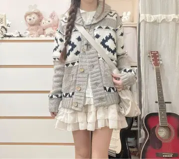 모리걸 레트로 카우친 니트 가디건 코트