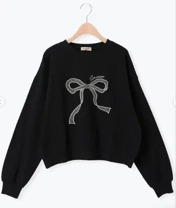 sm2 리본&로고 튤 아플리케 자수 맨투맨 블랙 새상품