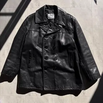 [ 레어42 ] 쇼트 가죽 피코트 USA제 가죽 자켓 블랙