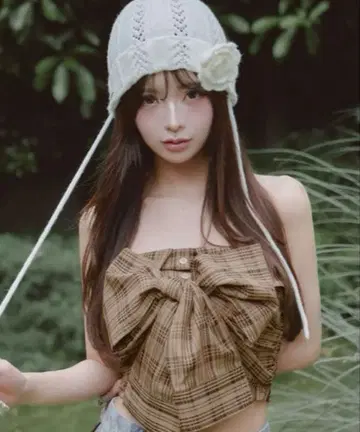 미사용 새상품 Darich 다리치 타탄 체크 리본 베어탑