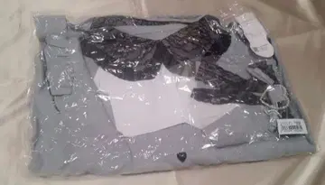 DML 휘핑 레이스 겹침 하트 리본 프릴 블라우스 블루 그레이 4L