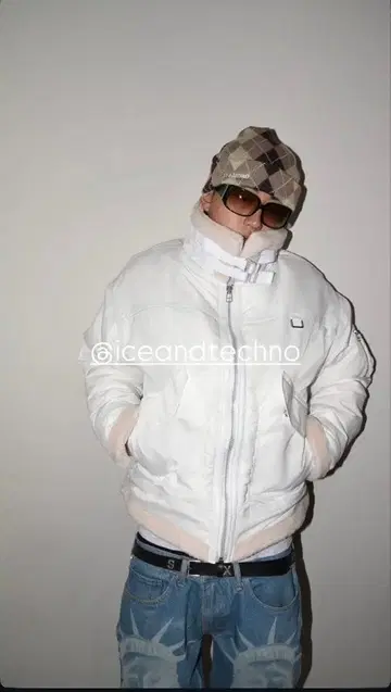 ICE & TECHNO 니트 비니 니트 캡 아가일 베이지