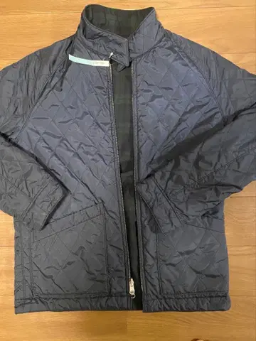 네이비 퀼팅 자켓 리버서블 그린 체크