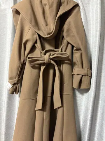 후드 부착 카멜 롱 코트 M