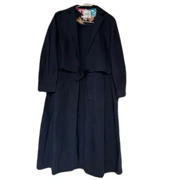 [ 새상품급 ] 이아파피요네 스프링 코트 네이비 롱 플레어 리본