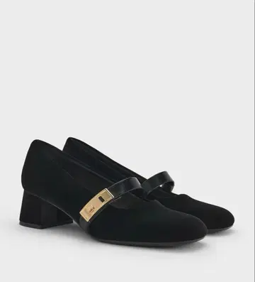 메탈릭 버클 메리 제인 펌프스