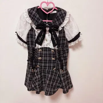 LIZLISA 메시지 리본 트위드 셋업 반팔 LIZLISA 블랙