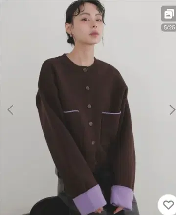 LIEN 바이컬러 니트 가디건