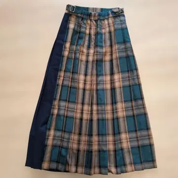 [테치치] 체크 무늬 플리츠 랩스커트