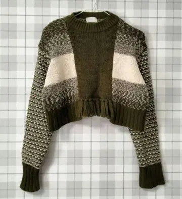 mame 프린지 숏 니트 카키/울/모/일본제