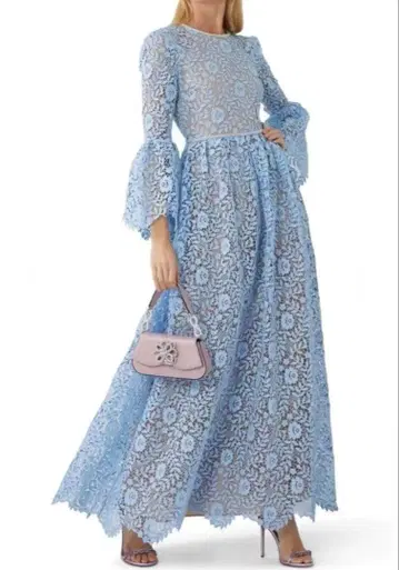 셀프 포트레이트 원피스 로즈 레이스 블루 UK8 미사용