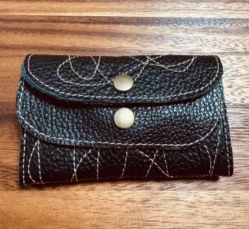 천연 가죽 미니 지갑 블랙 스티치 디자인