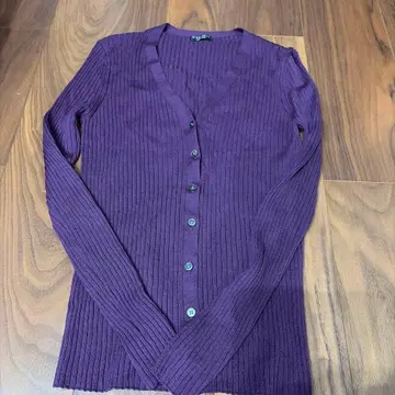VERMEIL 퍼플 리브 편직 가디건