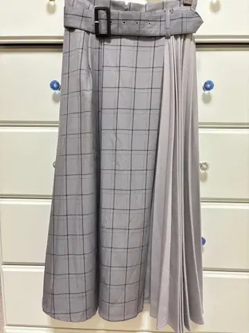 그레이 체크 무늬 플리츠 스커트 벨트 포함