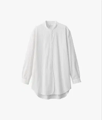 무인양품 워싱 브로드 스탠드 카라 긴팔 롱 셔츠 아이보리