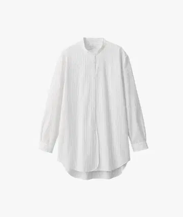 무인양품 워싱 브로드 스탠드 카라 긴팔 롱 셔츠 아이보리