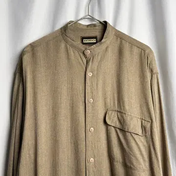 80s BACHRACH 노카라 레이온 셔츠 M 플라이 프론트