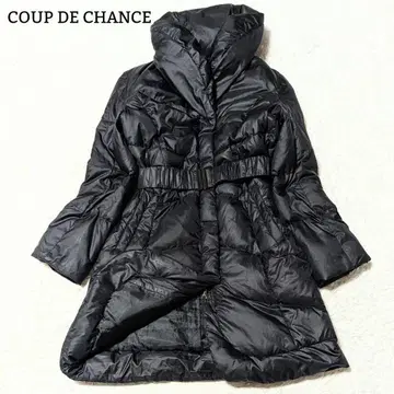 고품질 쿠 드 샹스 다운 코트 숄카라 롱 벨트 포함 M 블랙