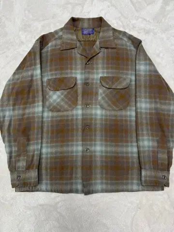 50s PENDLETON 옴브레 보드 셔츠 오픈 카라 터콰이즈 브라운