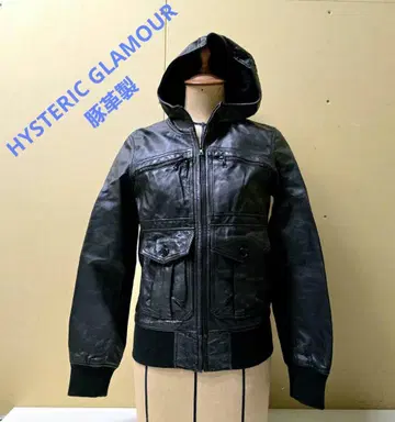 828 HYSTERIC GLAMOUR 후드 부착 가죽 자켓 돈피