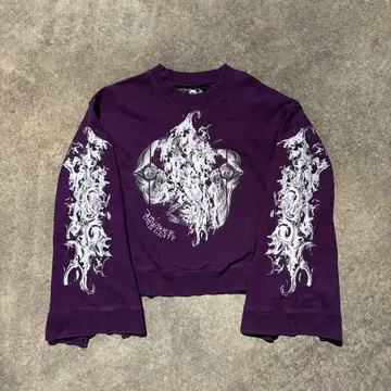 XU V계 서브컬쳐 지뢰 아트 프린트 보라색 플레어 소매 y2k