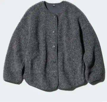 새상품급, 한 번 착용 유니클로 XL 보아 플리스 크루넥 가디건 그레이