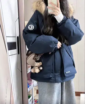 네이비 퍼 다운 자켓