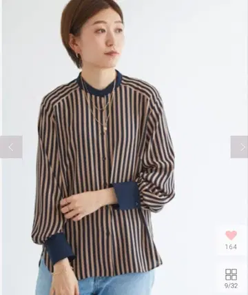 le.coeur blanc 스트라이프 밴드 카라 셔츠