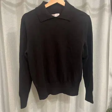 MHL 블랙 폴로 칼라 코튼 스웨터 긴팔