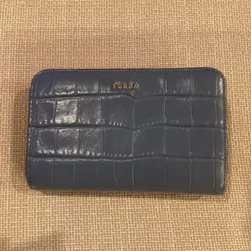 FURLA 블루 데님 악어 무늬 접이식 지갑