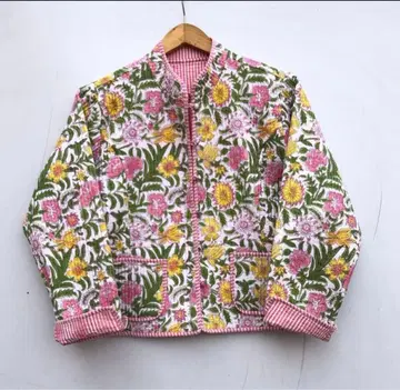 [미사용 새상품] 블록 프린트 자켓 래리 퀼트 칸타 퀼트