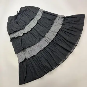 원더풀 월드 깅엄 체크 사용 블랙 데님 단단 스커트