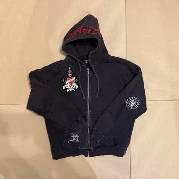 UNKNOWN x Ed Hardy 콜라보 자수 지퍼 후드티