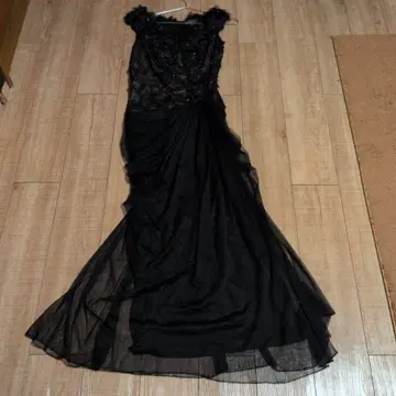 타다시 쇼지 롱 드레스 맥시 길이 플라워 모티브 절개 블랙 10