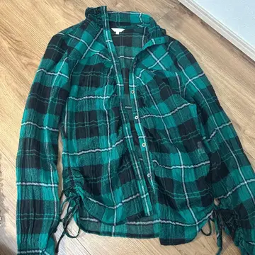 Opaque 터콰이즈 블랙 체크 긴팔 셔츠