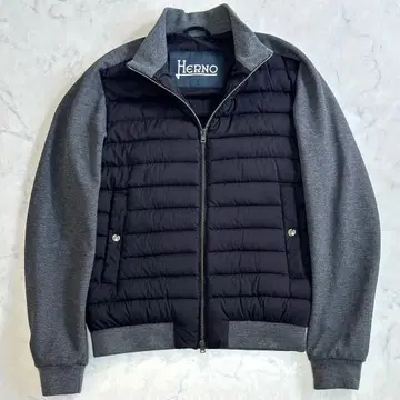 새상품급 헤르노 하이브리드 다운 자켓 절개 로고 블랙 그레이 46 tb2
