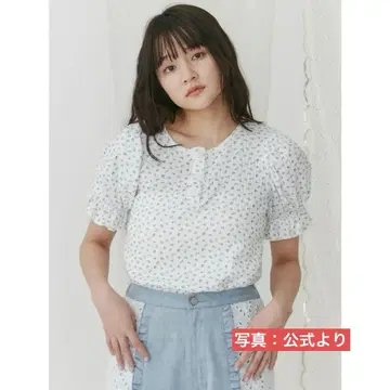 merry jenny 미니 꽃무늬 퍼프 슬리브 Tee (블루)